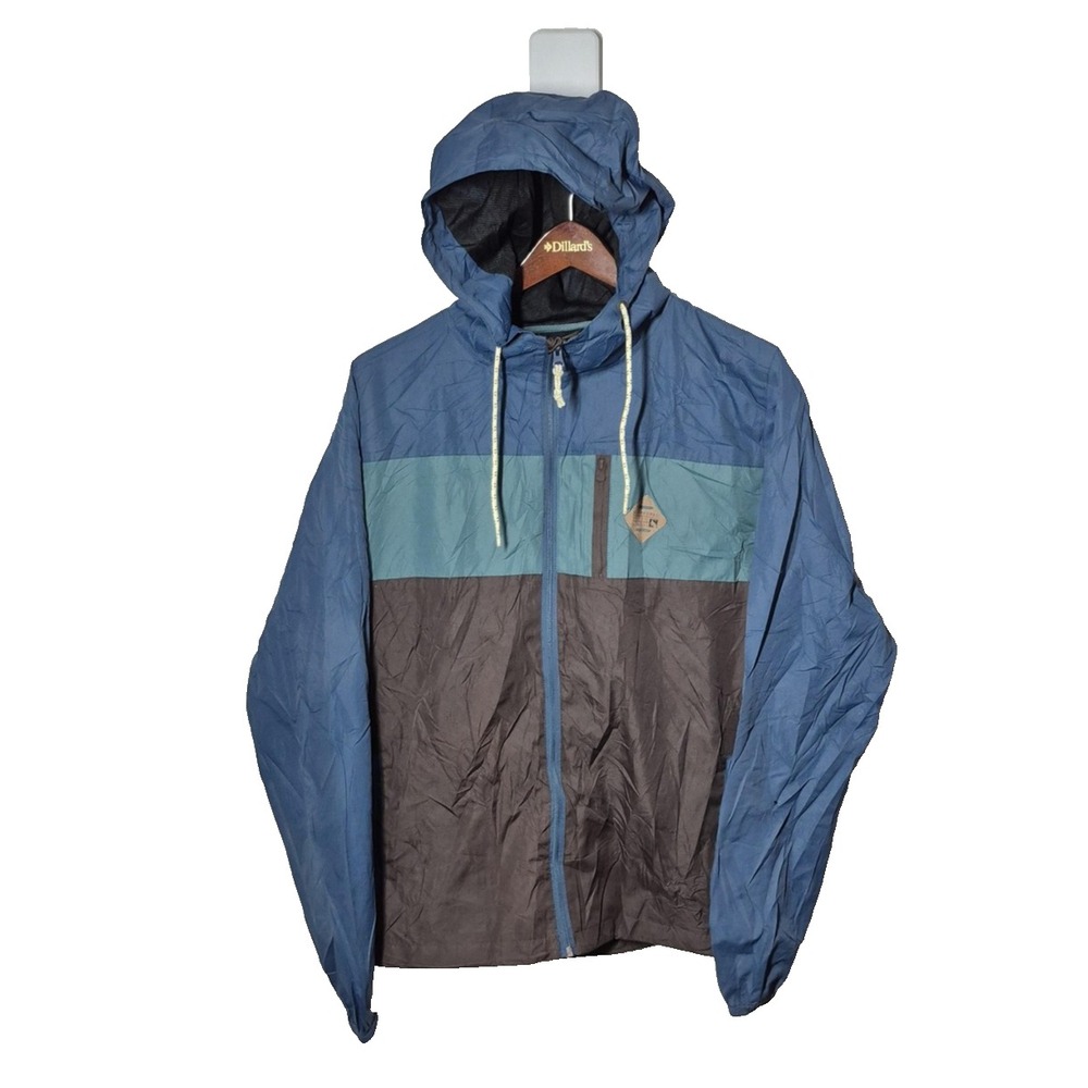 Hippytree Jacket Mens Medium Blue Brown Hooded Windbreaker‎ Lightweight